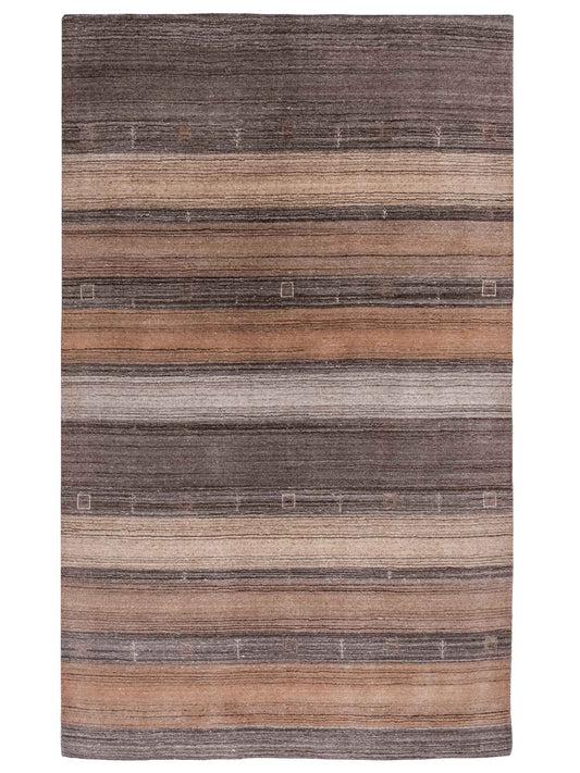 Moderner, Handloom Lori Gabbeh Orientteppich von Khademi aus Wolle, braun, grau, beige. Geometrisches Nomaden-Design. Produziert in Indien. Größe: 202x138cm. Teppichnummer: KB4-1789. Verkauf durch Jupiter Intl.