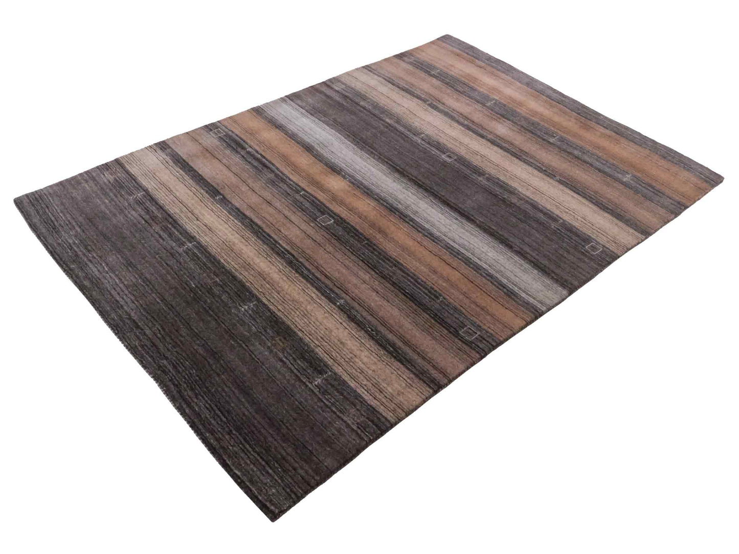 Moderner, Handloom Lori Gabbeh Orientteppich von Khademi aus Wolle, braun, grau, beige. Geometrisches Nomaden-Design. Produziert in Indien. Größe: 202x138cm. Teppichnummer: KB4-1789. Verkauf durch Jupiter Intl.