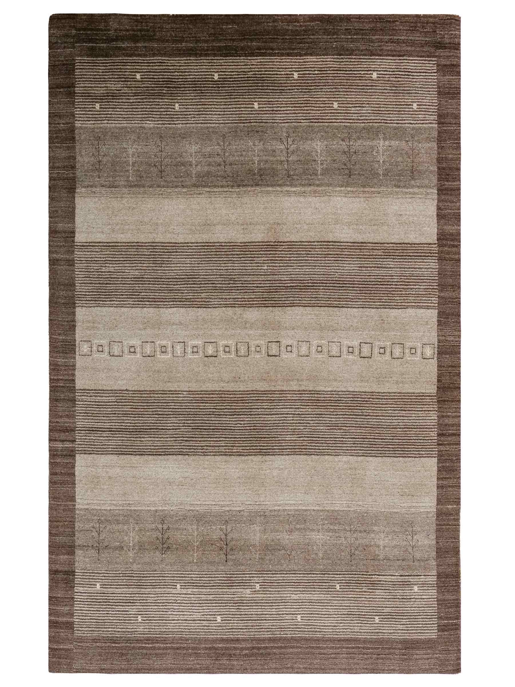 Moderner, Handloom Lori Gabbeh Orientteppich von Khademi aus Wolle, braun, grau, cremeweiß. Geometrisches Nomaden-Design. Produziert in Indien. Größe: 203x141cm. Teppichnummer: KB4-1784. Verkauf durch Jupiter Intl.