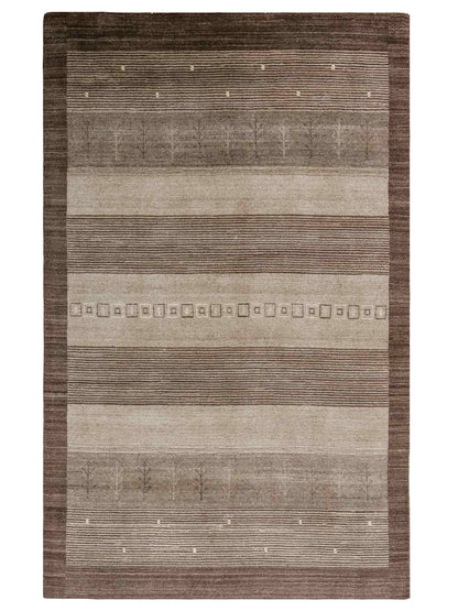 Moderner, Handloom Lori Gabbeh Orientteppich von Khademi aus Wolle, braun, grau, cremeweiß. Geometrisches Nomaden-Design. Produziert in Indien. Größe: 203x141cm. Teppichnummer: KB4-1784. Verkauf durch Jupiter Intl.