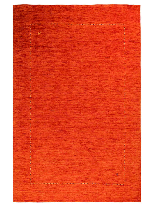 Moderner, Handloom Lori Gabbeh Orientteppich von Khademi aus Wolle, orange. Geometrisches Nomaden-Design. Produziert in Indien. Größe: 235x167cm. Teppichnummer: KB4-1830. Verkauf durch Jupiter Intl.