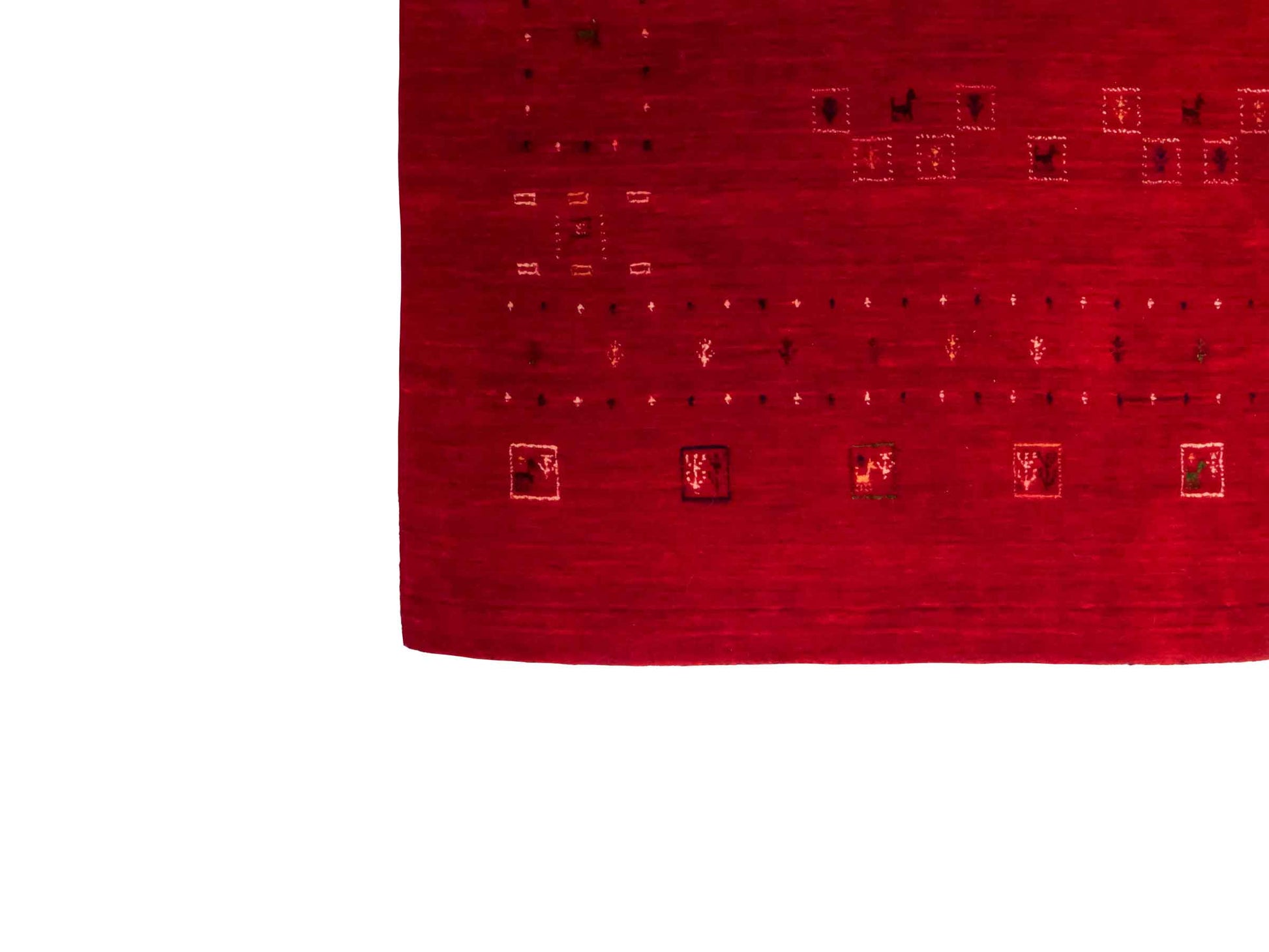 Moderner, Handloom Lori Gabbeh Orientteppich von Khademi aus Wolle, rot. Geometrisches Nomaden-Design. Produziert in Indien. Größe: 239x169cm. Teppichnummer: KB4-1820. Verkauf durch Jupiter Intl.
