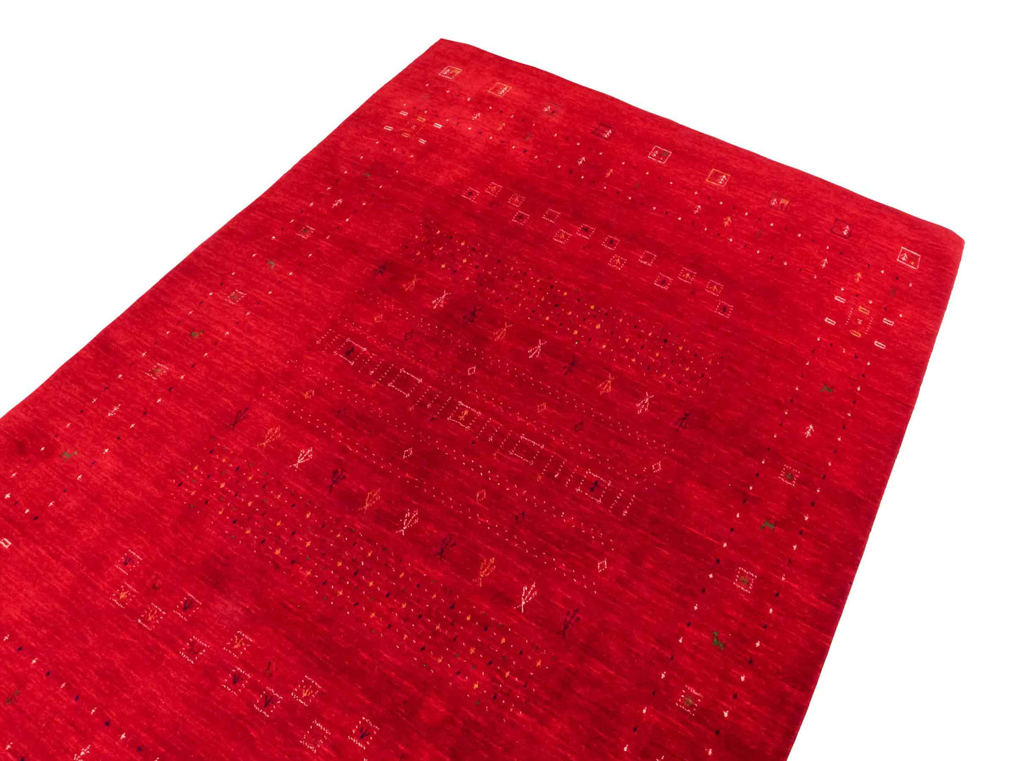 Moderner, Handloom Lori Gabbeh Orientteppich von Khademi aus Wolle, rot. Geometrisches Nomaden-Design. Produziert in Indien. Größe: 243x173cm. Teppichnummer: KB4-1815. Verkauf durch Jupiter Intl.