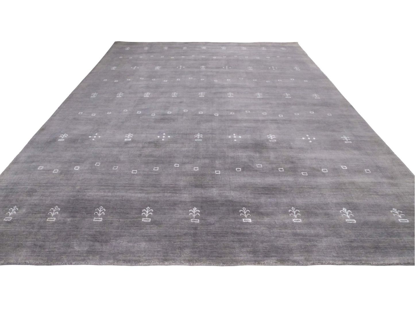 Moderner, Handloom Lori Gabbeh Orientteppich von Khademi aus Wolle, grau. Nomaden-Design. Produziert in Indien. Größe: 298x201cm. Teppichnummer: KB4-1612. Verkauf durch Jupiter Intl.