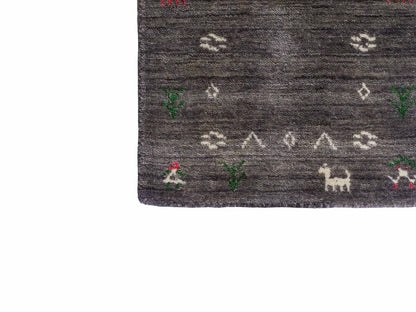 Moderner, Handloom Lori Gabbeh Orientteppich von Khademi aus Wolle, grau. Nomaden-Design. Produziert in Indien. Größe: 60x40cm. Teppichnummer: KB4-1617B. Verkauf durch Jupiter Intl.