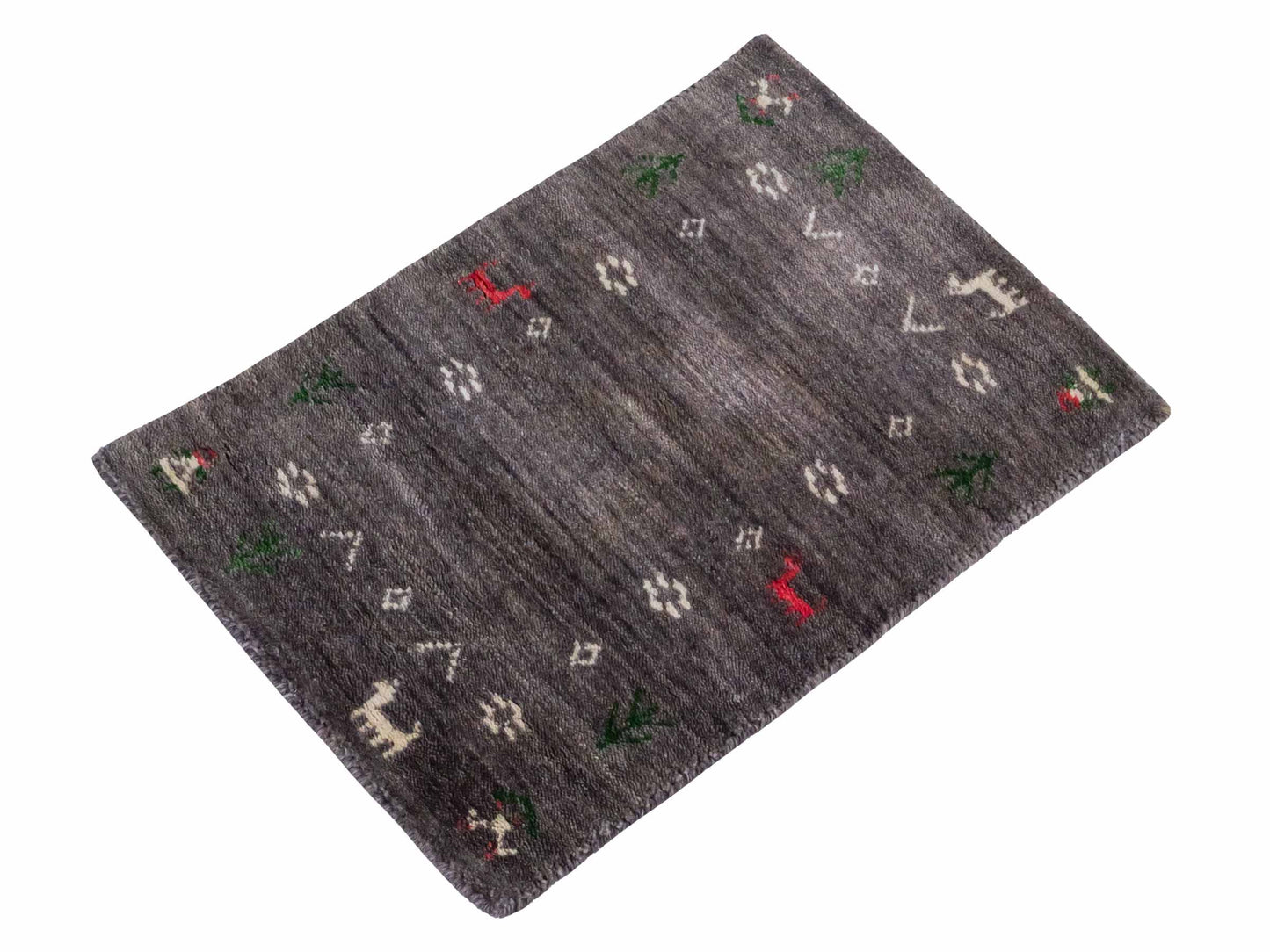 Moderner, Handloom Lori Gabbeh Orientteppich von Khademi aus Wolle, grau. Nomaden-Design. Produziert in Indien. Größe: 60x40cm. Teppichnummer: KB4-1617C. Verkauf durch Jupiter Intl.