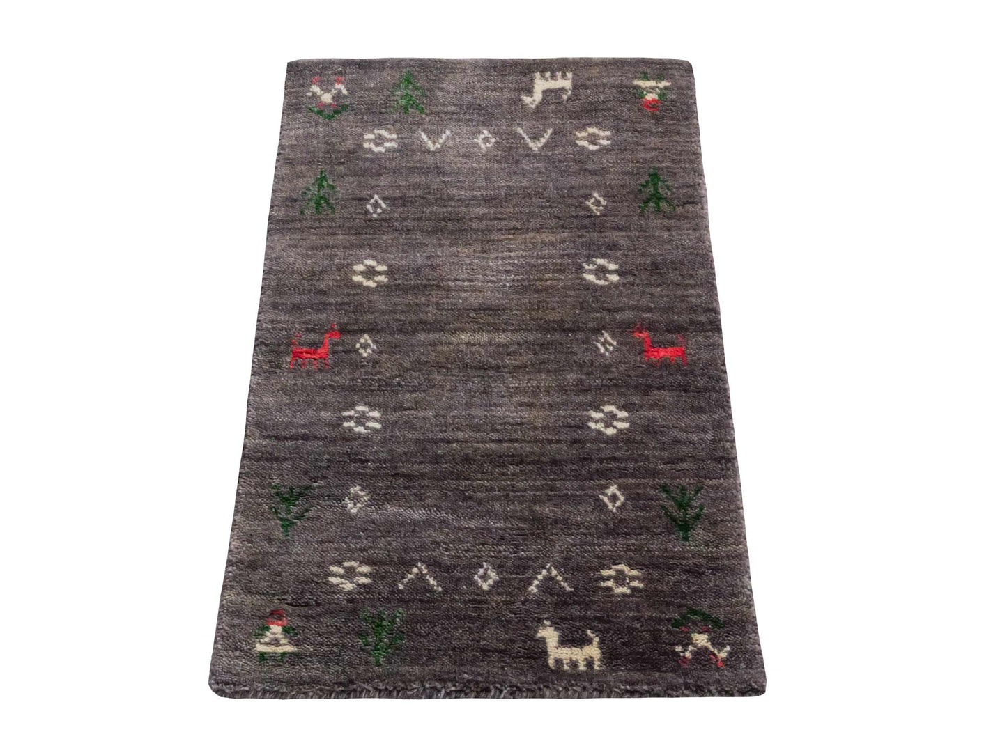 Moderner, Handloom Lori Gabbeh Orientteppich von Khademi aus Wolle, grau. Nomaden-Design. Produziert in Indien. Größe: 60x40cm. Teppichnummer: KB4-1617C. Verkauf durch Jupiter Intl.