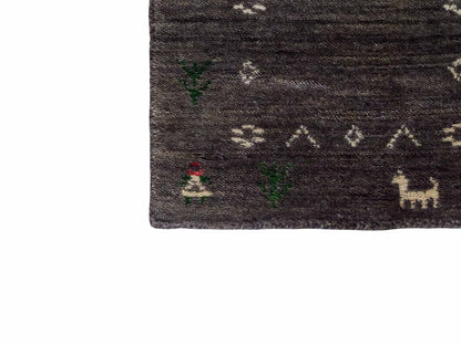 Moderner, Handloom Lori Gabbeh Orientteppich von Khademi aus Wolle, grau. Nomaden-Design. Produziert in Indien. Größe: 60x40cm. Teppichnummer: KB4-1617C. Verkauf durch Jupiter Intl.