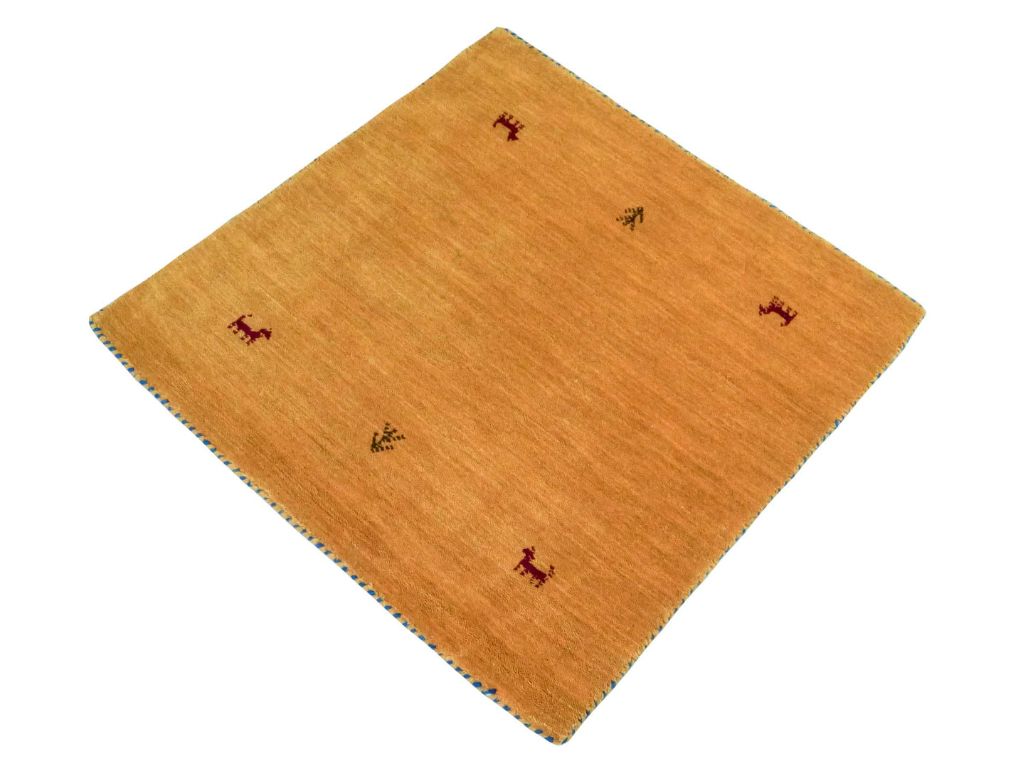 Moderner, Handloom Lori Gabbeh Orientteppich von Khademi aus Wolle, gelb. Nomaden-Design. Produziert in Indien. Größe: 80x80cm. Teppichnummer: KB4-1604. Verkauf durch Jupiter Intl.