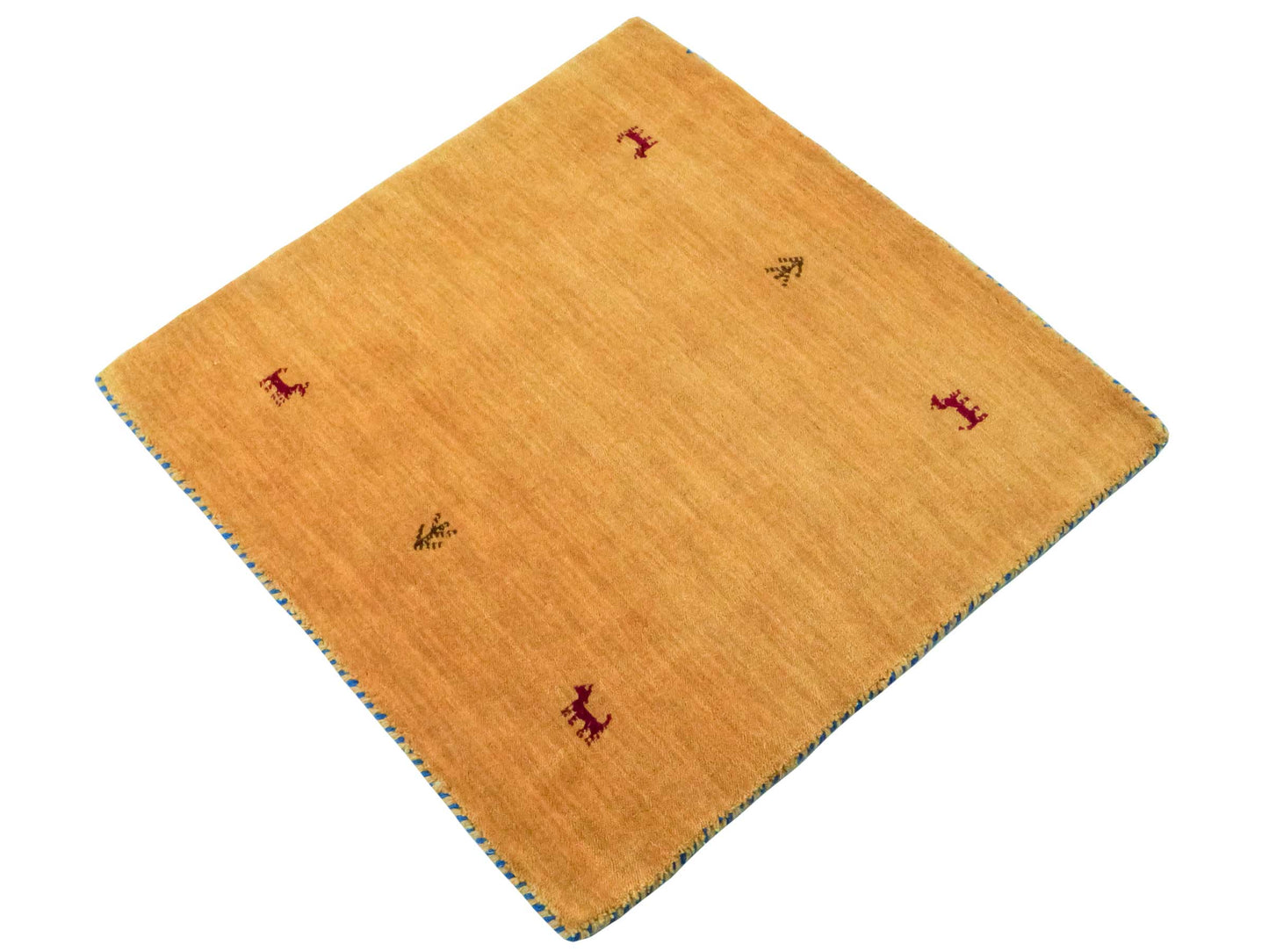 Moderner, Handloom Lori Gabbeh Orientteppich von Khademi aus Wolle, gelb. Nomaden-Design. Produziert in Indien. Größe: 80x80cm. Teppichnummer: KB4-1604. Verkauf durch Jupiter Intl.