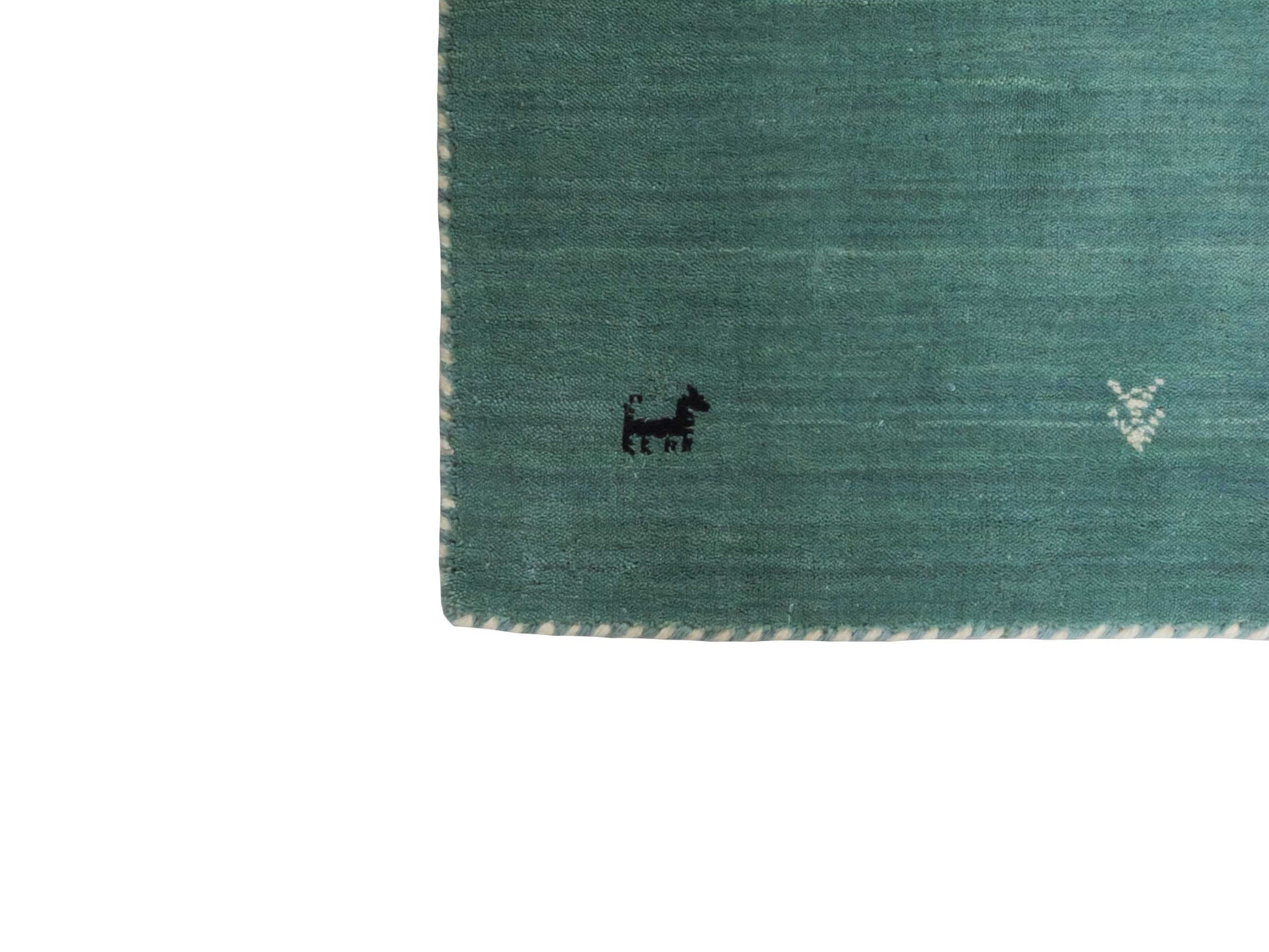 Moderner, Handloom Lori Gabbeh Orientteppich von Khademi aus Wolle, hellblau, türkis. Nomaden-Design. Produziert in Indien. Größe: 81x77cm. Teppichnummer: KB4-1602. Verkauf durch Jupiter Intl.