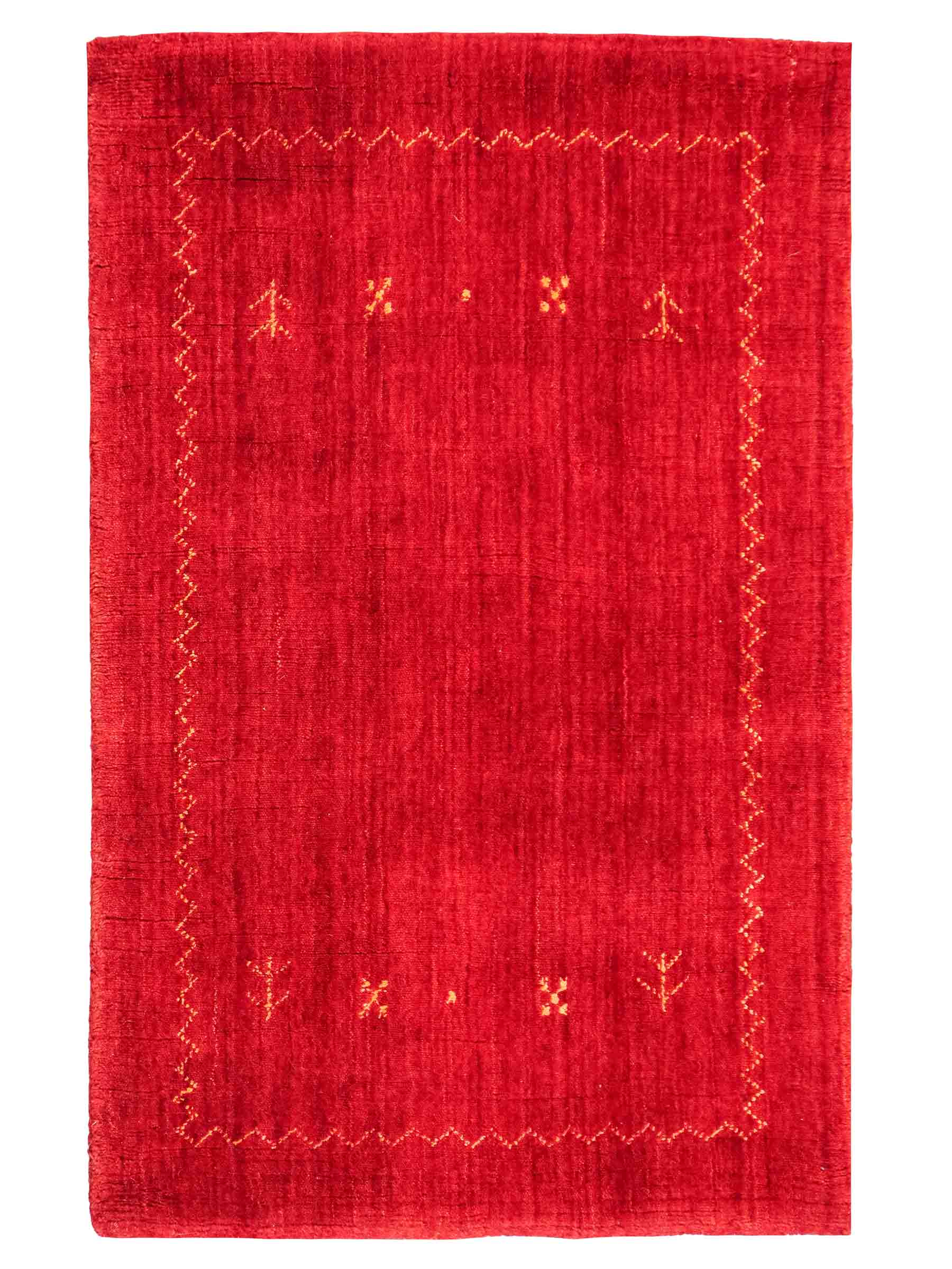 Moderner, Handloom Lori Gabbeh Orientteppich von Khademi aus Wolle, rot. Nomaden-Design. Produziert in Indien. Größe: 89x63cm. Teppichnummer: KB4-1607. Verkauf durch Jupiter Intl.
