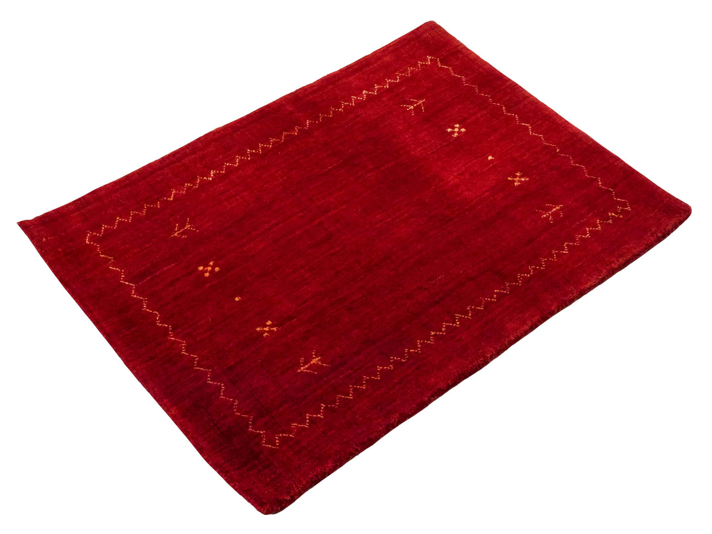 Moderner, Handloom Lori Gabbeh Orientteppich von Khademi aus Wolle, rot. Nomaden-Design. Produziert in Indien. Größe: 89x63cm. Teppichnummer: KB4-1607. Verkauf durch Jupiter Intl.