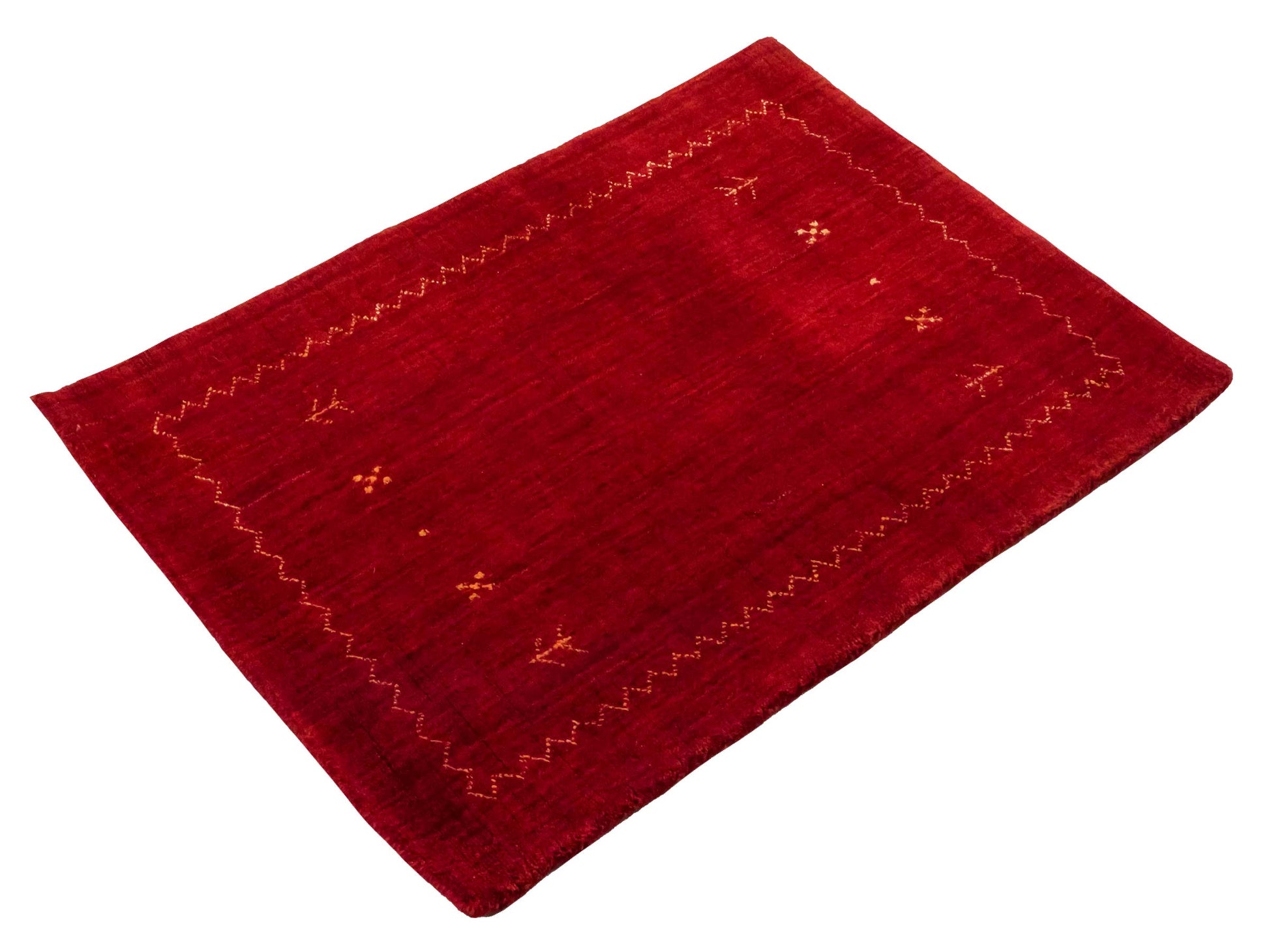 Moderner, Handloom Lori Gabbeh Orientteppich von Khademi aus Wolle, rot. Nomaden-Design. Produziert in Indien. Größe: 89x63cm. Teppichnummer: KB4-1607. Verkauf durch Jupiter Intl.