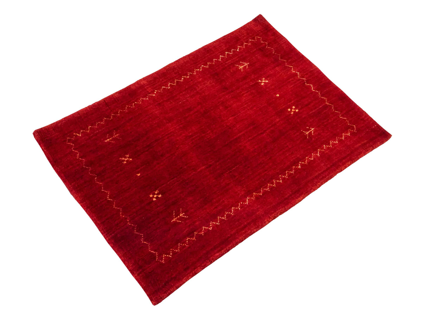 Moderner, Handloom Lori Gabbeh Orientteppich von Khademi aus Wolle, rot. Nomaden-Design. Produziert in Indien. Größe: 89x63cm. Teppichnummer: KB4-1607. Verkauf durch Jupiter Intl.