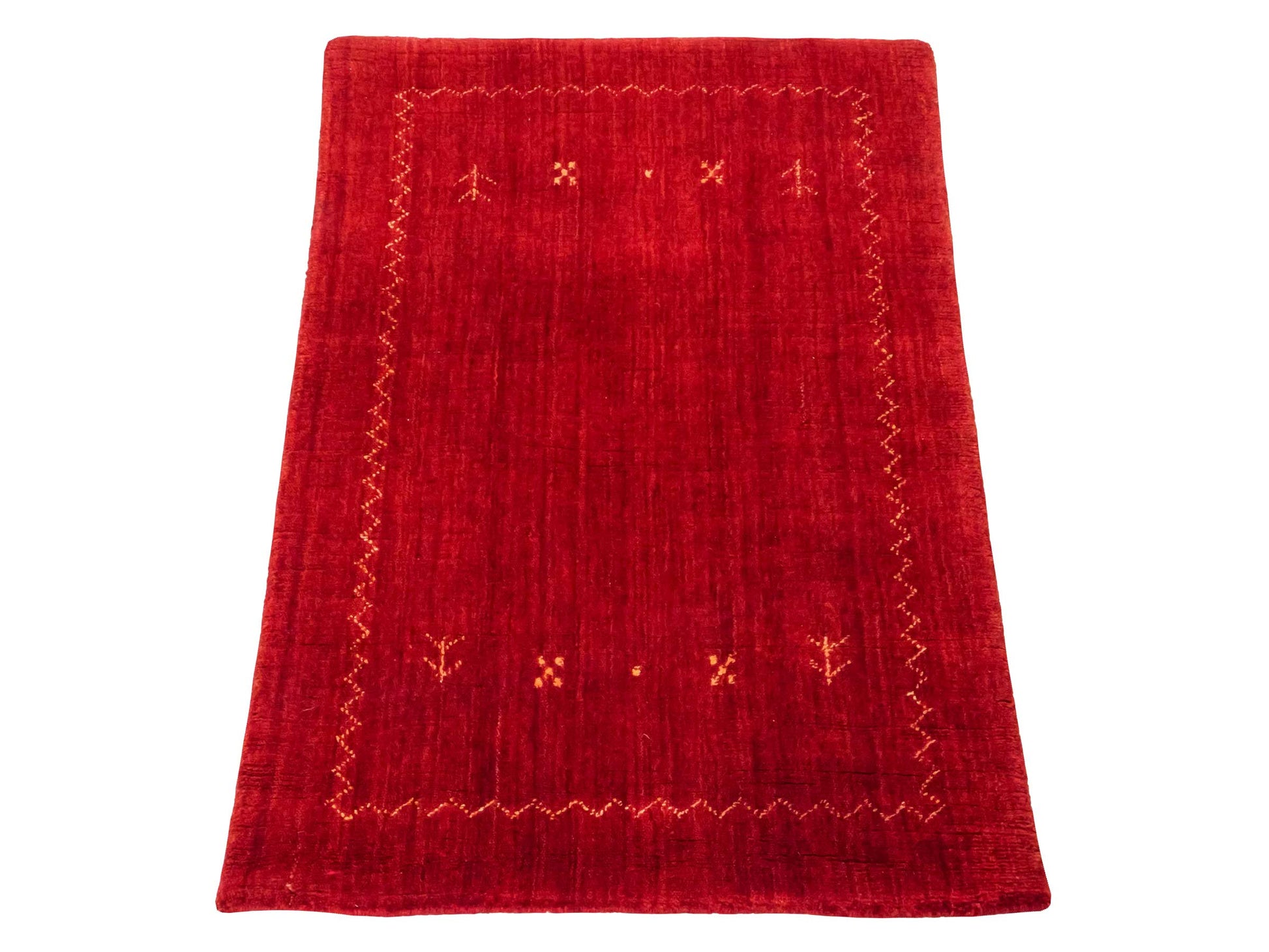 Moderner, Handloom Lori Gabbeh Orientteppich von Khademi aus Wolle, rot. Nomaden-Design. Produziert in Indien. Größe: 89x63cm. Teppichnummer: KB4-1607. Verkauf durch Jupiter Intl.