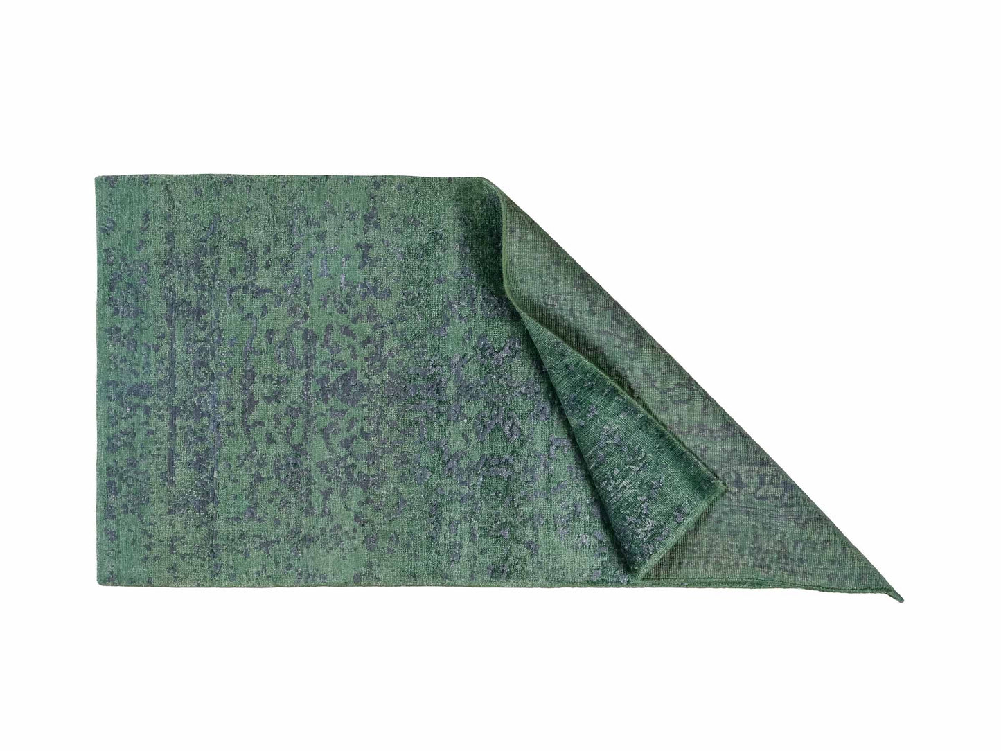 Handgeknüpfter Damask Orientteppich von Khademi aus Wolle mit Viskose, grün. Modernes Vintage-Design. Von Hand geknüpft in Indien. Größe: 140x71cm. Teppichnummer: KB4-1627. Verkauf durch Jupiter Intl.