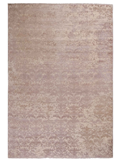 Handgeknüpfter Damask Orientteppich von Khademi aus Wolle mit Viskose, beige, rosa. Modernes Vintage-Design. Von Hand geknüpft in Indien. Größe: 240x171cm. Teppichnummer: KB4-1697. Verkauf durch Jupiter Intl.