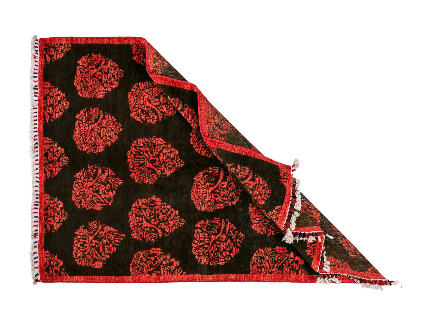 Handgeknüpfter, afghanischer, moderner Design Ziegler Orientteppich aus Wolle von Khademi. Größe: 180 x 127 cm. Farbe: Schwarz, rot. Verkauf durch JUPITER Intl.