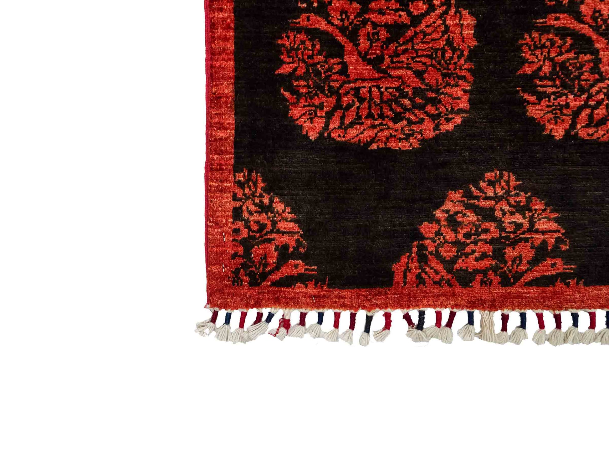 Handgeknüpfter, afghanischer, moderner Design Ziegler Orientteppich aus Wolle von Khademi. Größe: 180 x 127 cm. Farbe: Schwarz, rot. Verkauf durch JUPITER Intl.