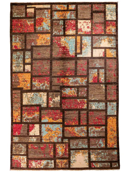 Handgeknüpfter, afghanischer, moderner Design Ziegler Orientteppich aus Wolle von Khademi. Größe: 246 x 173 cm. Farbe: Braun. Verkauf durch JUPITER Intl.