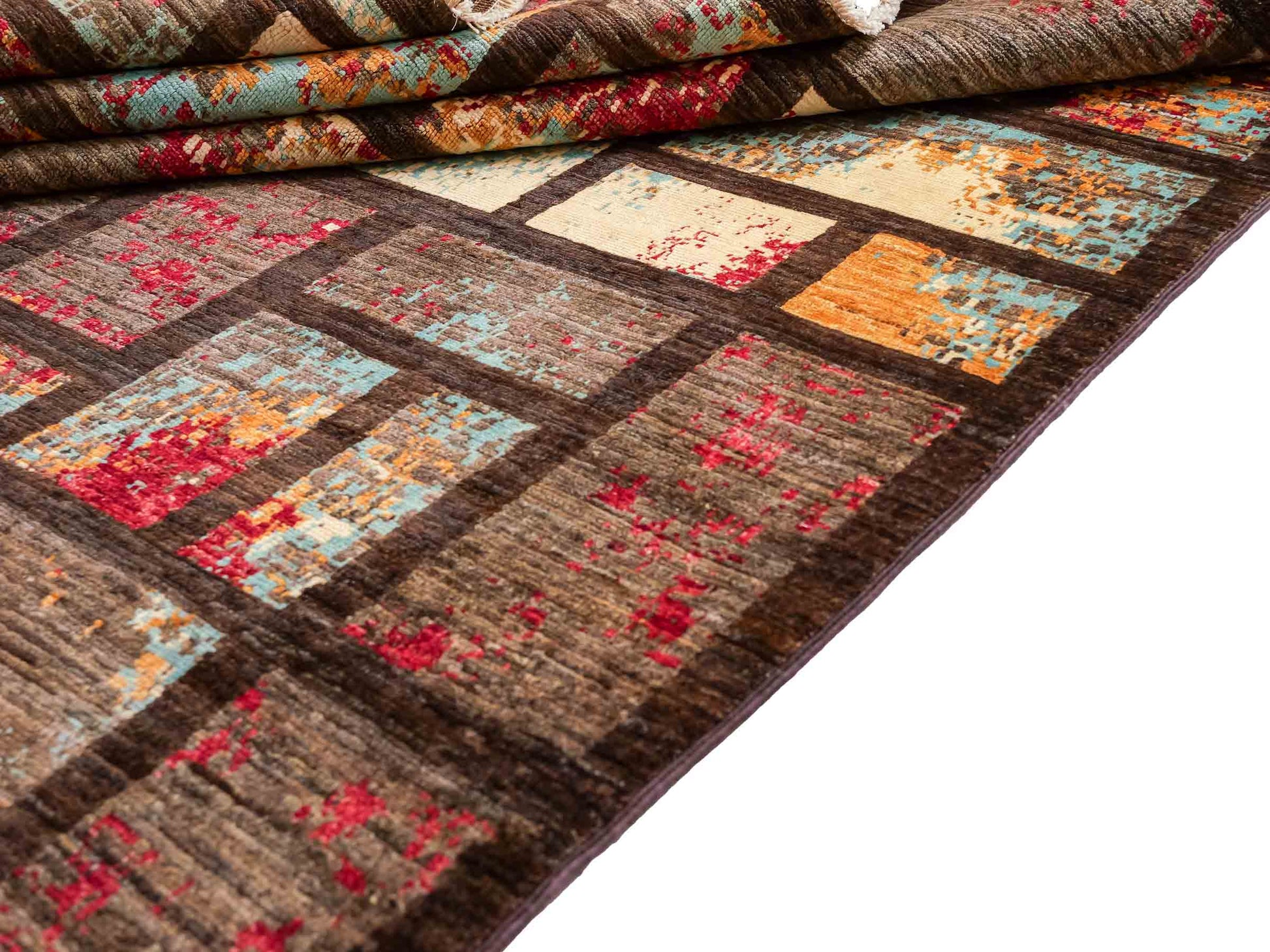 Handgeknüpfter, afghanischer, moderner Design Ziegler Orientteppich aus Wolle von Khademi. Größe: 246 x 173 cm. Farbe: Braun. Verkauf durch JUPITER Intl.