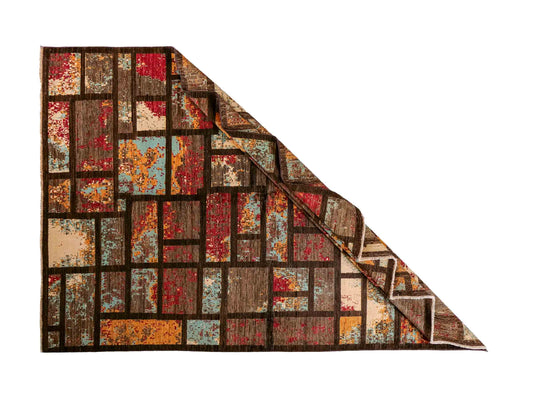 Handgeknüpfter, afghanischer, moderner Design Ziegler Orientteppich aus Wolle von Khademi. Größe: 246 x 173 cm. Farbe: Braun. Verkauf durch JUPITER Intl.
