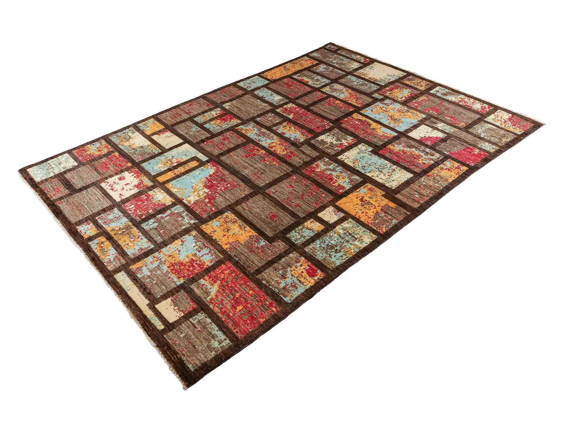 Handgeknüpfter, afghanischer, moderner Design Ziegler Orientteppich aus Wolle von Khademi. Größe: 246 x 173 cm. Farbe: Braun. Verkauf durch JUPITER Intl.