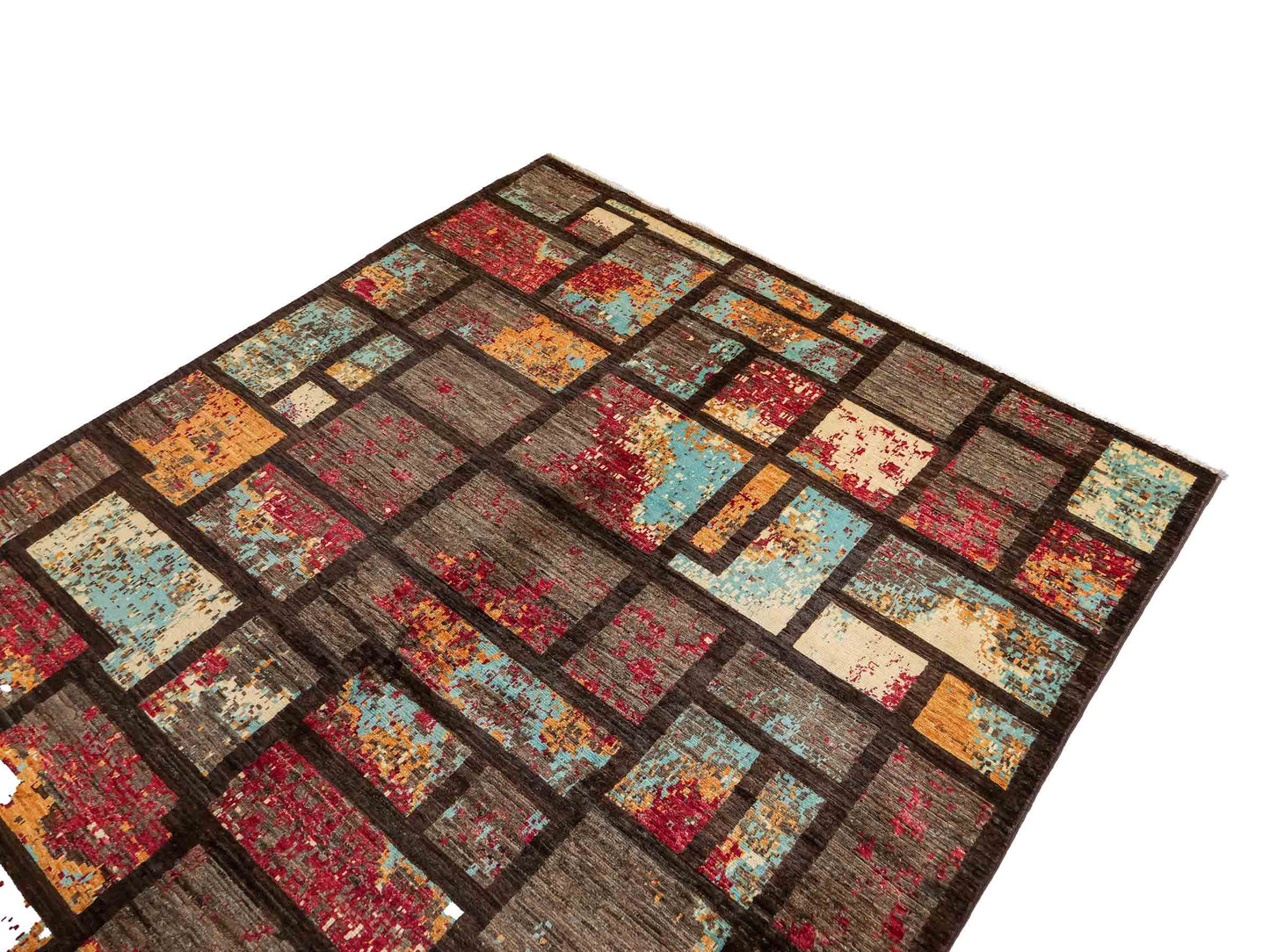 Handgeknüpfter, afghanischer, moderner Design Ziegler Orientteppich aus Wolle von Khademi. Größe: 246 x 173 cm. Farbe: Braun. Verkauf durch JUPITER Intl.