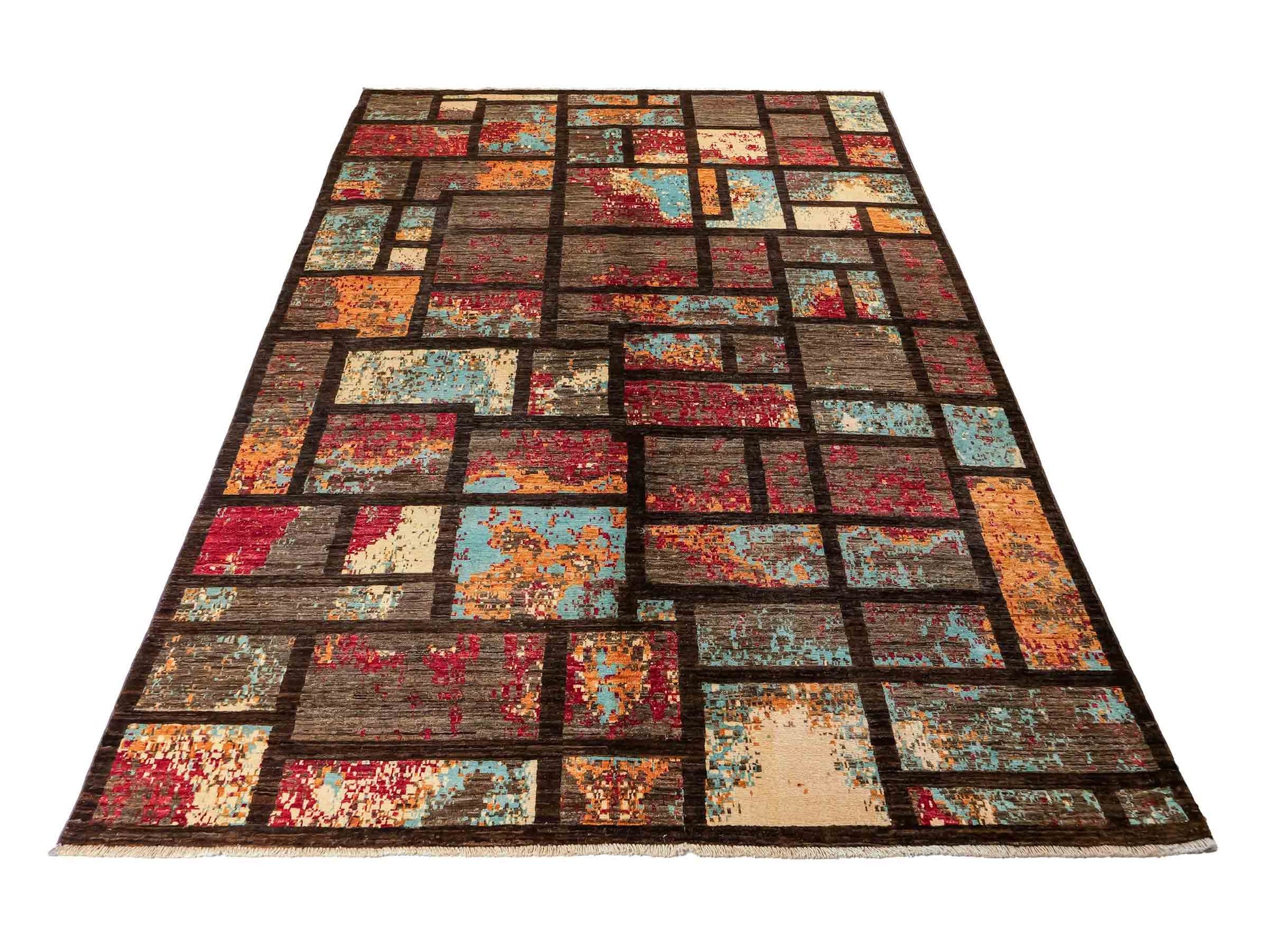 Handgeknüpfter, afghanischer, moderner Design Ziegler Orientteppich aus Wolle von Khademi. Größe: 246 x 173 cm. Farbe: Braun. Verkauf durch JUPITER Intl.