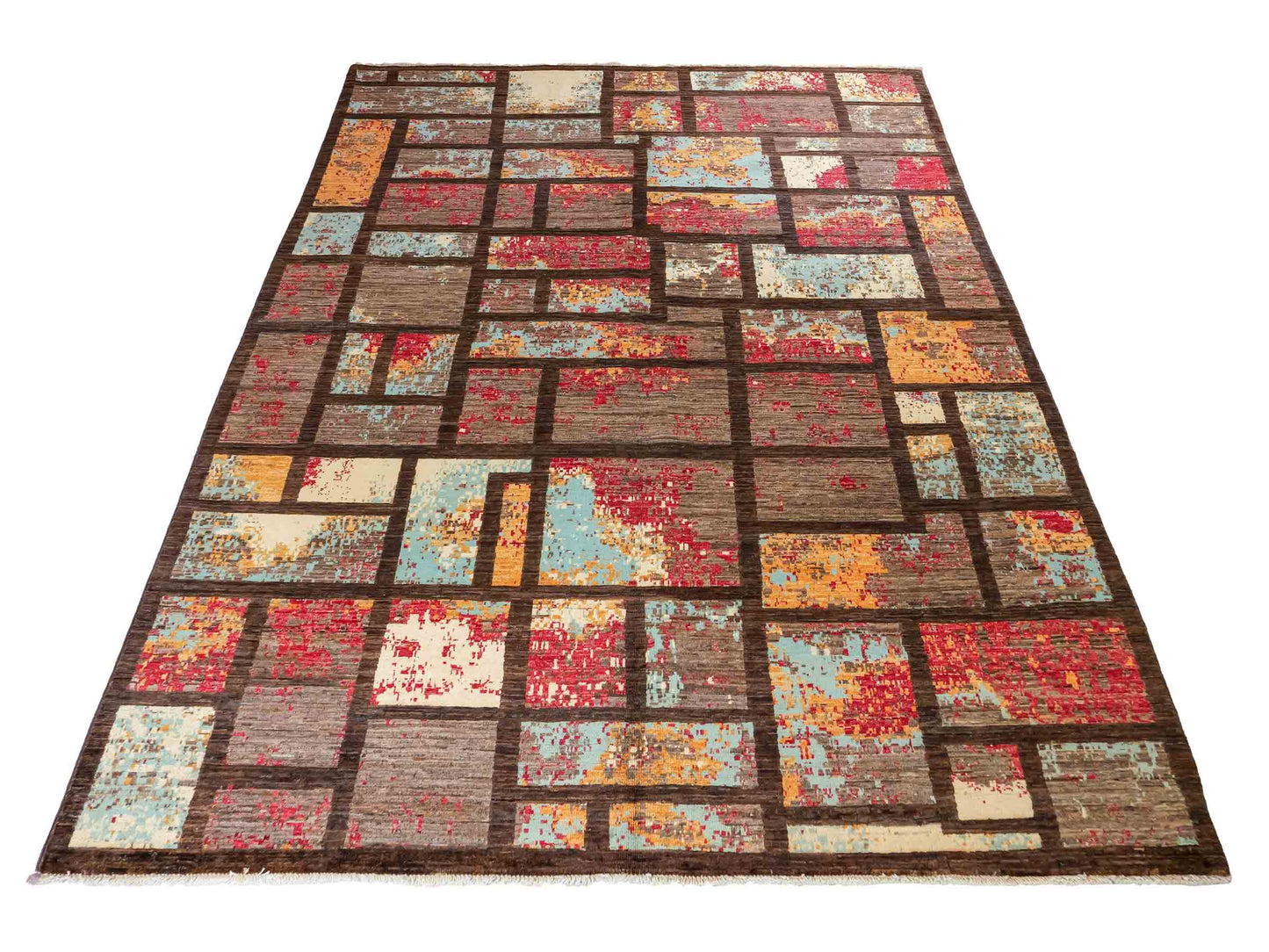 Handgeknüpfter, afghanischer, moderner Design Ziegler Orientteppich aus Wolle von Khademi. Größe: 246 x 173 cm. Farbe: Braun. Verkauf durch JUPITER Intl.