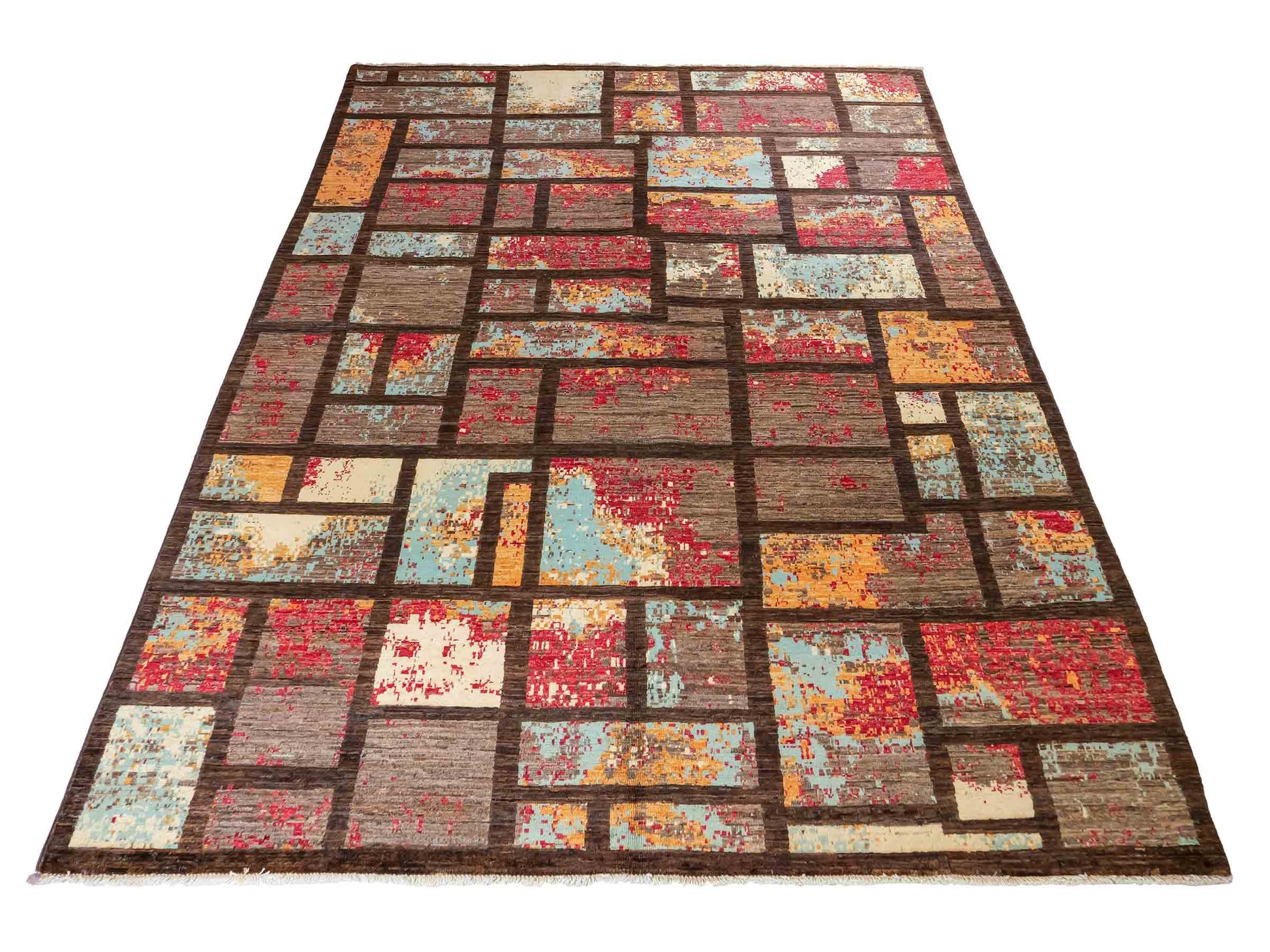 Handgeknüpfter, afghanischer, moderner Design Ziegler Orientteppich aus Wolle von Khademi. Größe: 246 x 173 cm. Farbe: Braun. Verkauf durch JUPITER Intl.