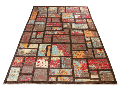 Handgeknüpfter, afghanischer, moderner Design Ziegler Orientteppich aus Wolle von Khademi. Größe: 246 x 173 cm. Farbe: Braun. Verkauf durch JUPITER Intl.