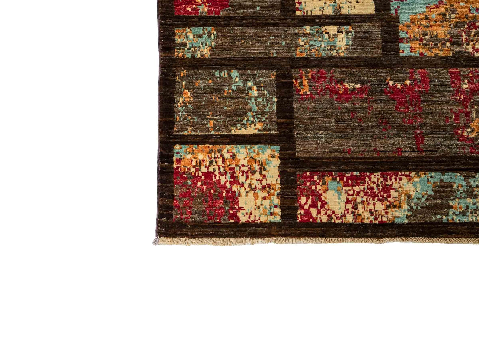 Handgeknüpfter, afghanischer, moderner Design Ziegler Orientteppich aus Wolle von Khademi. Größe: 246 x 173 cm. Farbe: Braun. Verkauf durch JUPITER Intl.