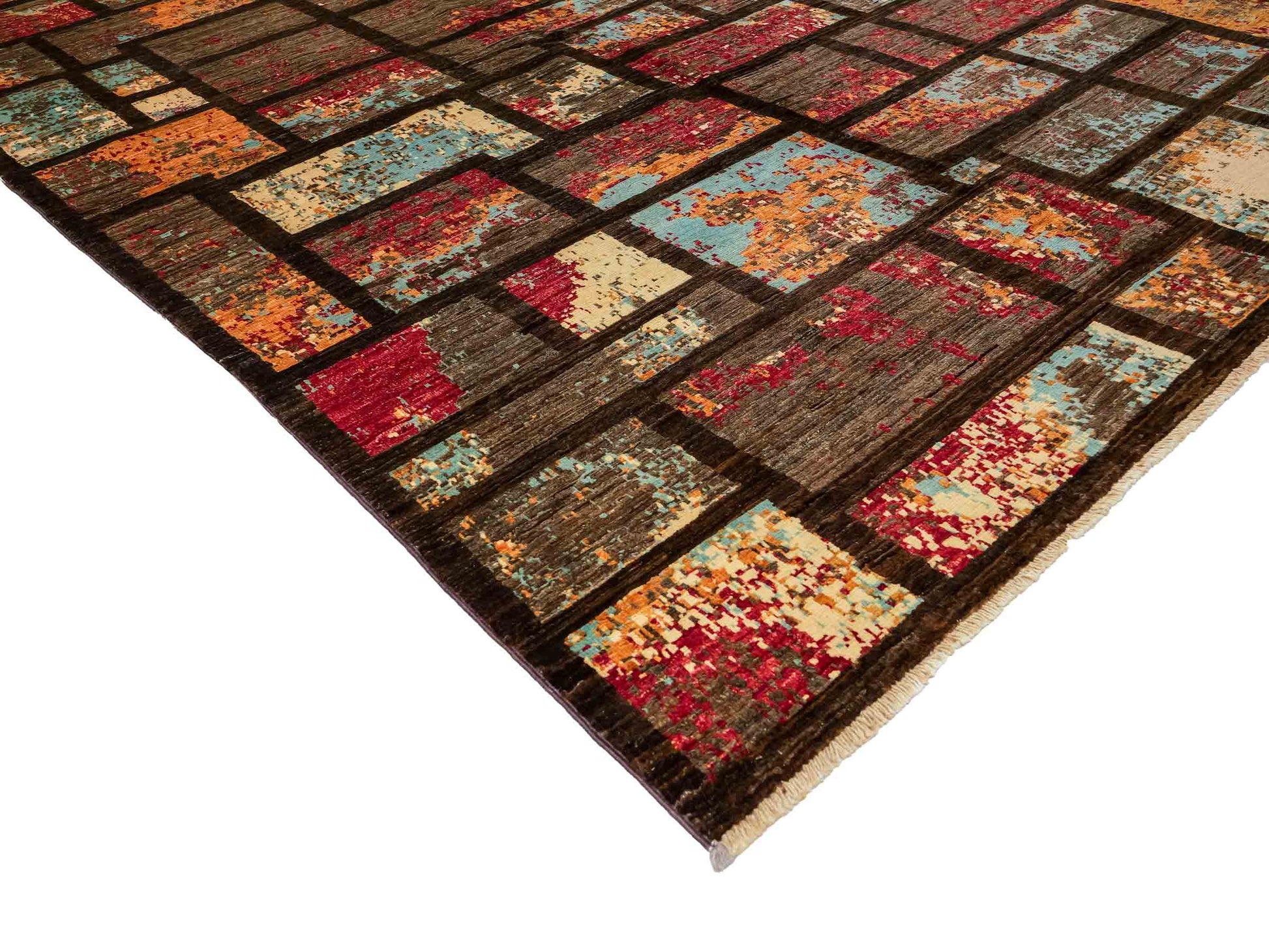 Handgeknüpfter, afghanischer, moderner Design Ziegler Orientteppich aus Wolle von Khademi. Größe: 246 x 173 cm. Farbe: Braun. Verkauf durch JUPITER Intl.
