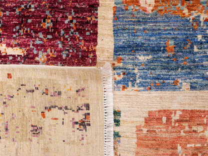 Handgeknüpfter, afghanischer, moderner Design Ziegler Orientteppich aus Wolle von Khademi. Größe: 290 x 201 cm. Farbe: Cremeweiß, beige. Verkauf durch JUPITER Intl.
