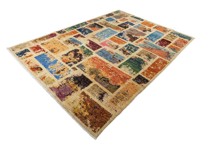 Handgeknüpfter, afghanischer, moderner Design Ziegler Orientteppich aus Wolle von Khademi. Größe: 290 x 201 cm. Farbe: Cremeweiß, beige. Verkauf durch JUPITER Intl.
