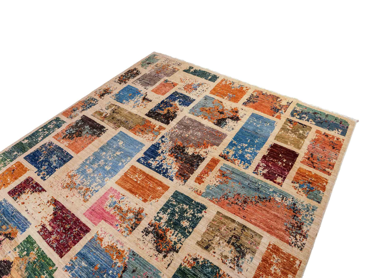 Handgeknüpfter, afghanischer, moderner Design Ziegler Orientteppich aus Wolle von Khademi. Größe: 290 x 201 cm. Farbe: Cremeweiß, beige. Verkauf durch JUPITER Intl.