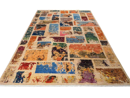 Handgeknüpfter, afghanischer, moderner Design Ziegler Orientteppich aus Wolle von Khademi. Größe: 290 x 201 cm. Farbe: Cremeweiß, beige. Verkauf durch JUPITER Intl.