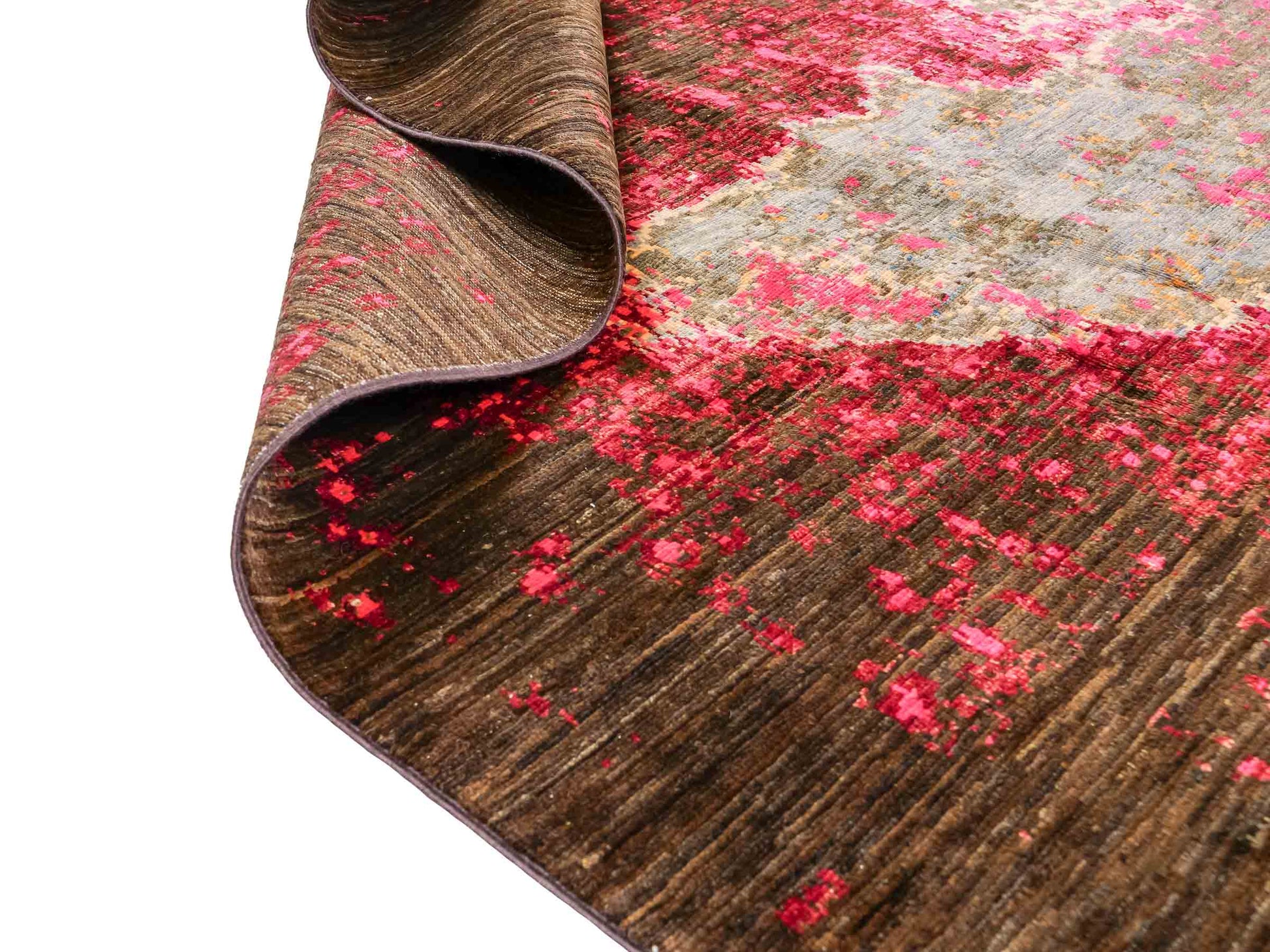 Handgeknüpfter, afghanischer, moderner Design Ziegler Orientteppich aus Wolle von Khademi. Größe: 300 x 201 cm. Farbe: Braun, grau, pink. Verkauf durch JUPITER Intl.