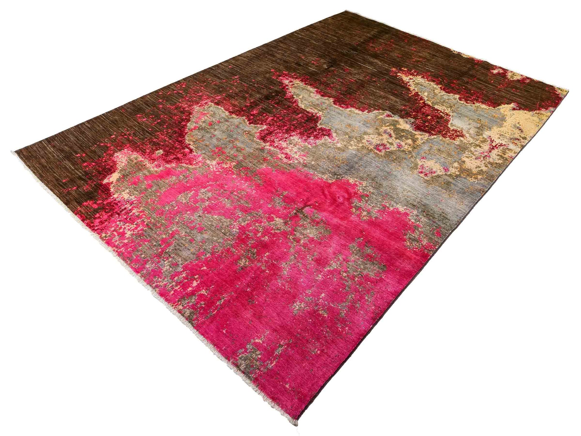 Handgeknüpfter, afghanischer, moderner Design Ziegler Orientteppich aus Wolle von Khademi. Größe: 300 x 201 cm. Farbe: Braun, grau, pink. Verkauf durch JUPITER Intl.