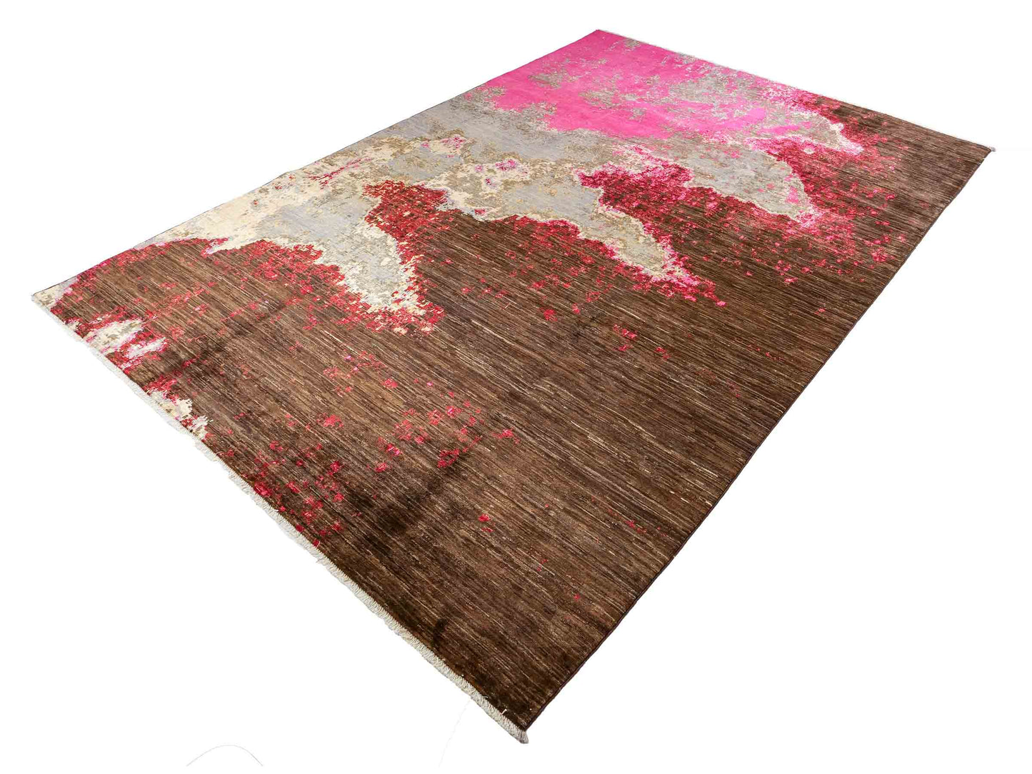 Handgeknüpfter, afghanischer, moderner Design Ziegler Orientteppich aus Wolle von Khademi. Größe: 300 x 201 cm. Farbe: Braun, grau, pink. Verkauf durch JUPITER Intl.