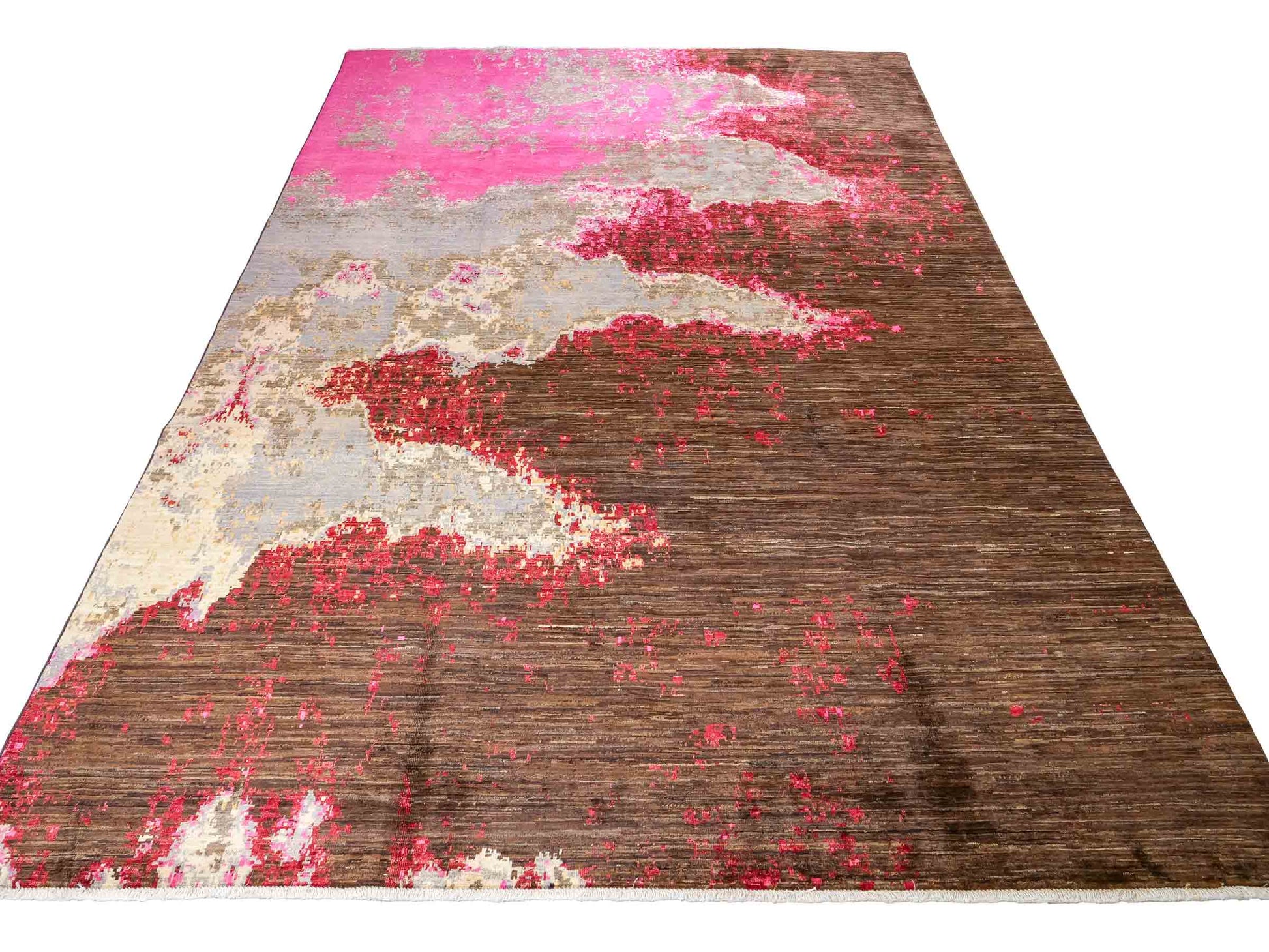 Handgeknüpfter, afghanischer, moderner Design Ziegler Orientteppich aus Wolle von Khademi. Größe: 300 x 201 cm. Farbe: Braun, grau, pink. Verkauf durch JUPITER Intl.