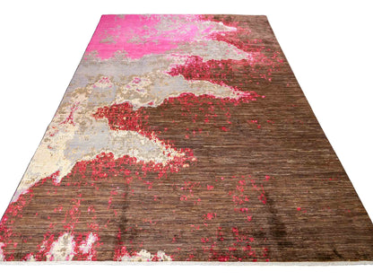 Handgeknüpfter, afghanischer, moderner Design Ziegler Orientteppich aus Wolle von Khademi. Größe: 300 x 201 cm. Farbe: Braun, grau, pink. Verkauf durch JUPITER Intl.
