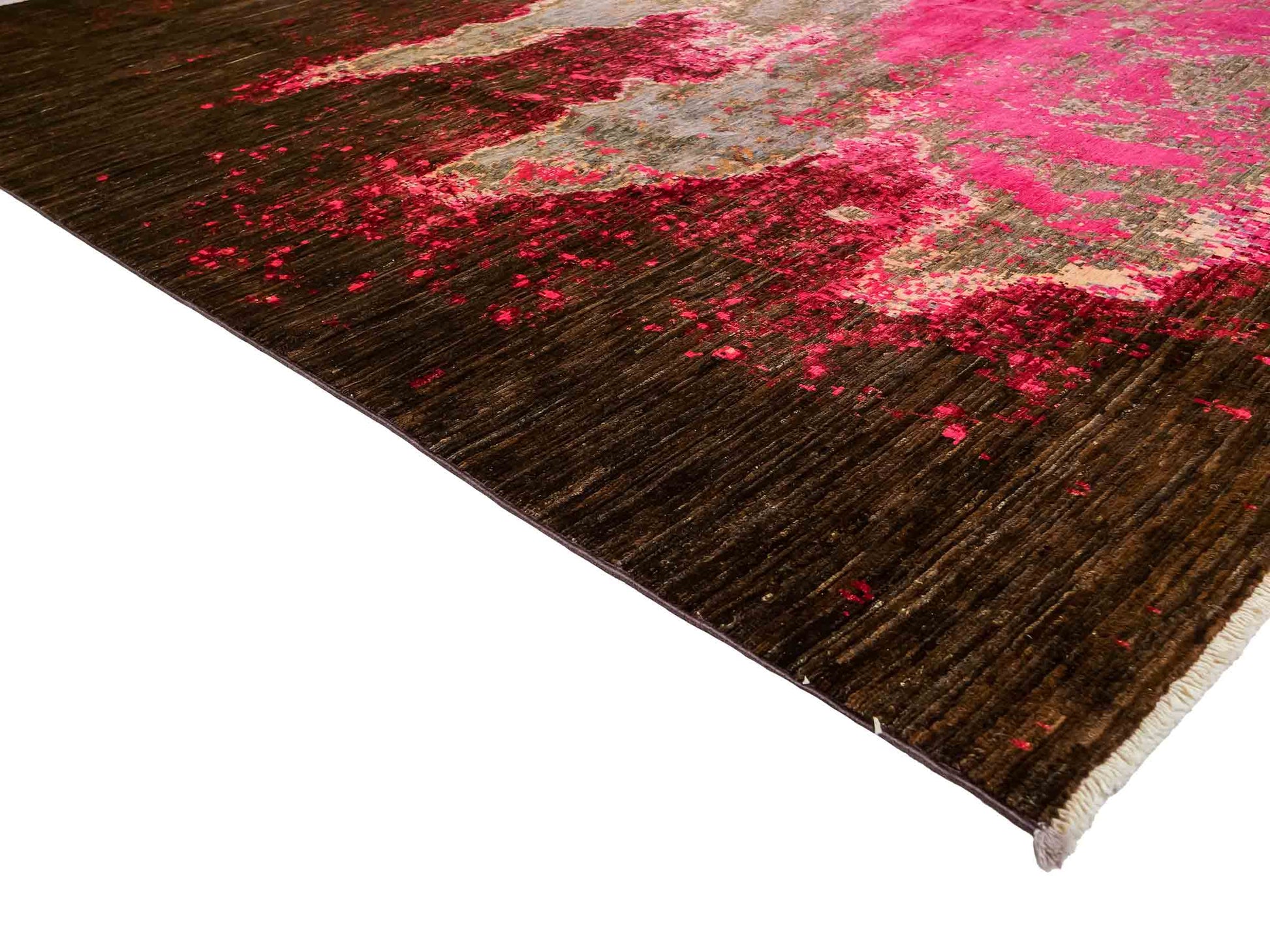 Handgeknüpfter, afghanischer, moderner Design Ziegler Orientteppich aus Wolle von Khademi. Größe: 300 x 201 cm. Farbe: Braun, grau, pink. Verkauf durch JUPITER Intl.
