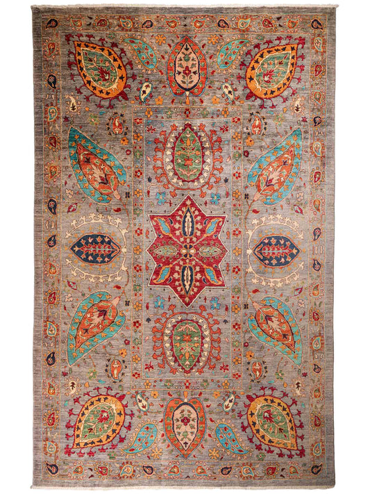 Handgeknüpfter, afghanischer, moderner Design Ziegler Orientteppich aus Wolle von Khademi. Größe: 304 x 213 cm. Farbe: Grau. Verkauf durch JUPITER Intl.