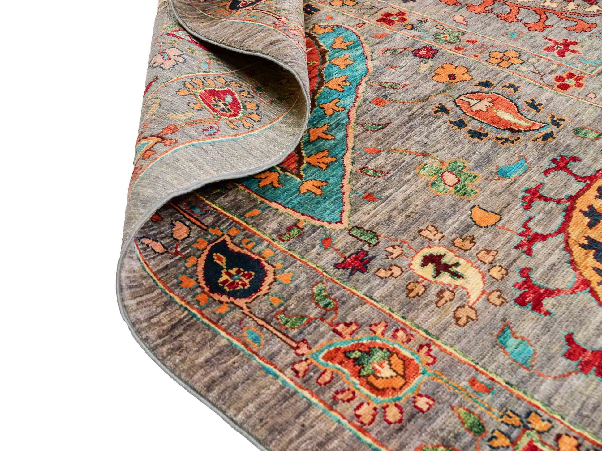 Handgeknüpfter, afghanischer, moderner Design Ziegler Orientteppich aus Wolle von Khademi. Größe: 304 x 213 cm. Farbe: Grau. Verkauf durch JUPITER Intl.