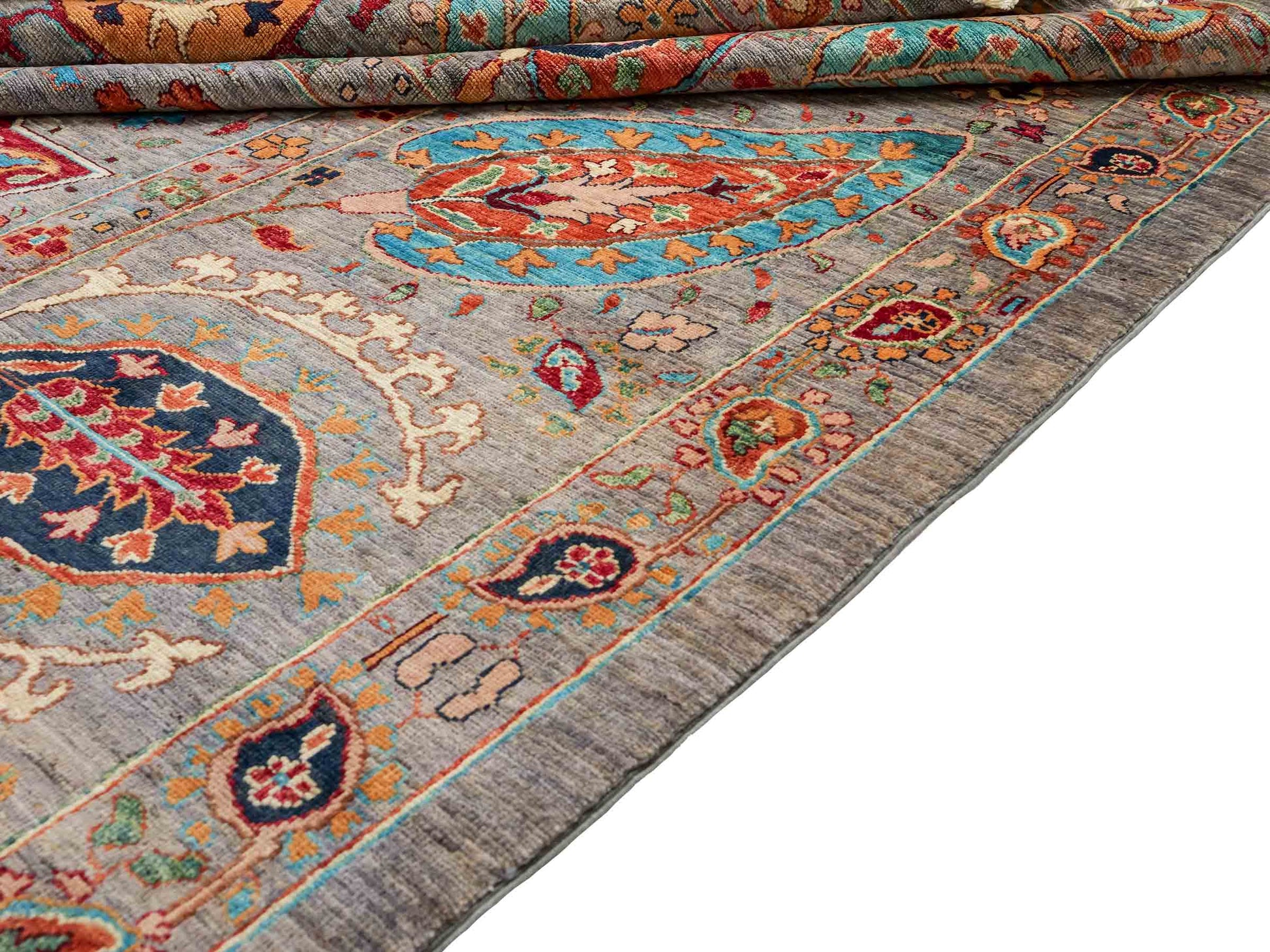 Handgeknüpfter, afghanischer, moderner Design Ziegler Orientteppich aus Wolle von Khademi. Größe: 304 x 213 cm. Farbe: Grau. Verkauf durch JUPITER Intl.