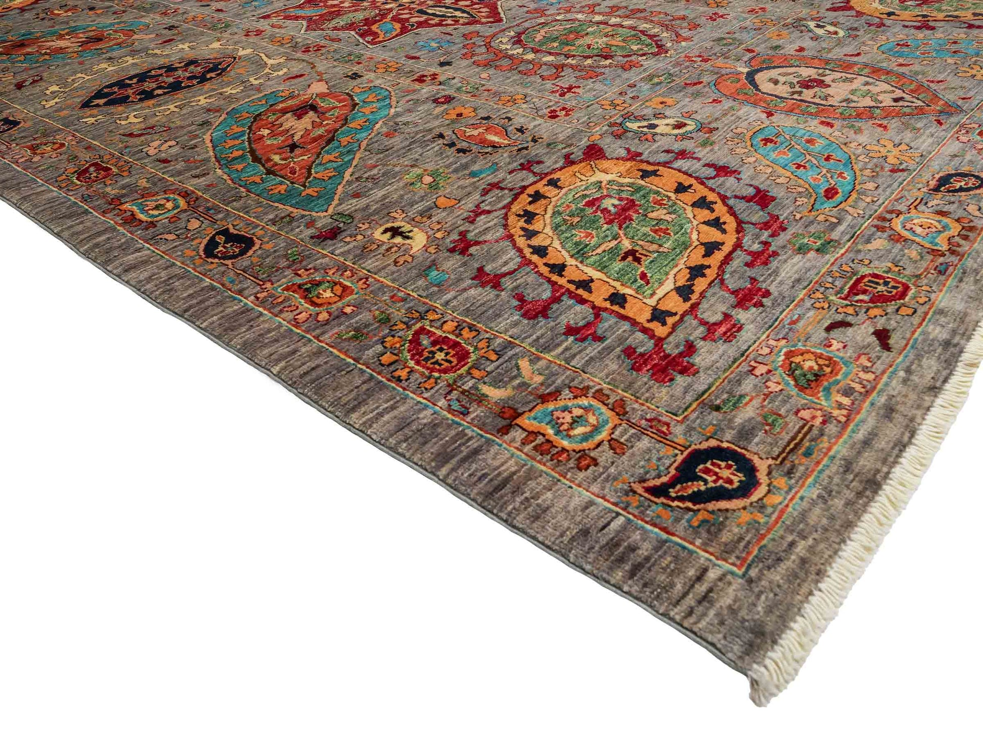Handgeknüpfter, afghanischer, moderner Design Ziegler Orientteppich aus Wolle von Khademi. Größe: 304 x 213 cm. Farbe: Grau. Verkauf durch JUPITER Intl.