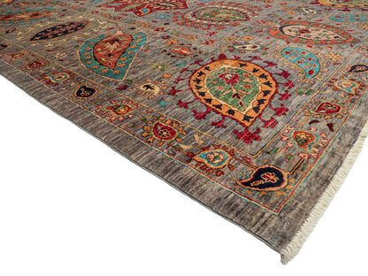 Handgeknüpfter, afghanischer, moderner Design Ziegler Orientteppich aus Wolle von Khademi. Größe: 304 x 213 cm. Farbe: Grau. Verkauf durch JUPITER Intl.